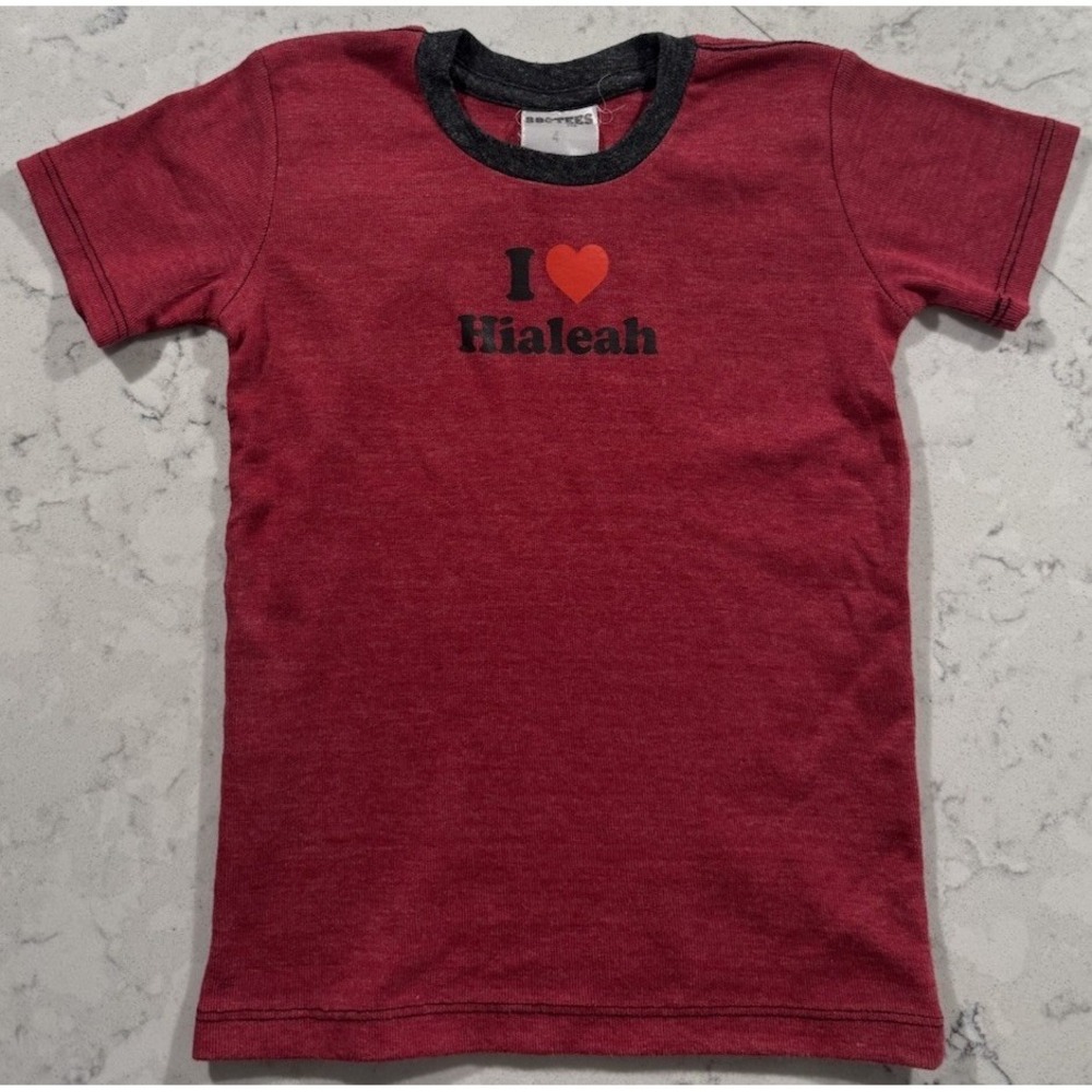 VTG 88TEES I Heart Hialeah T-Shirt Toddler Kids Size 4 Red Ringer Love Tee Y2K